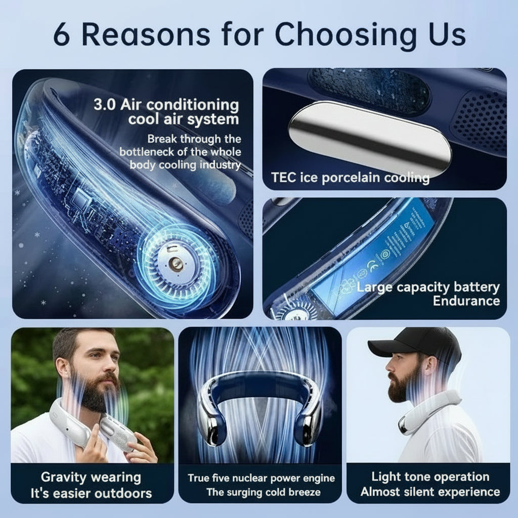 Portable Neck Fans for Outdoors Sports Rechargeable USB Mini Air Conditioner Fan Bladeless Neck-Hanging Cooling Fan Air Cooler