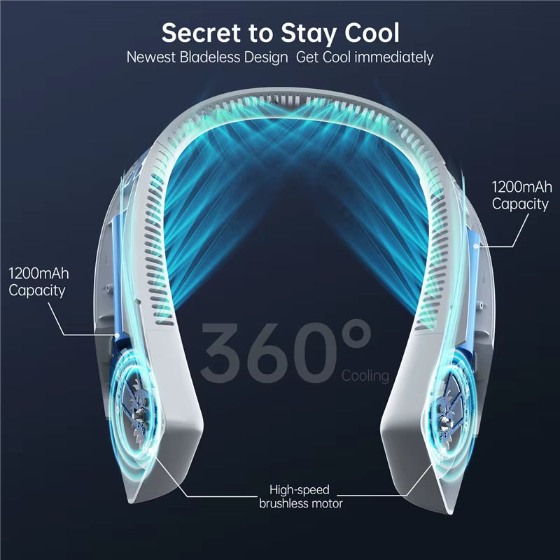 Hanging Neck Fans Type-C Mini Bladeless Fan USB Rechargeable Fan Mute for Sports Leafless Air Cooler Wearable Neckband